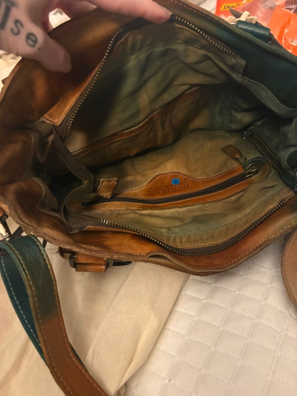 BED|STU Three-Tone Aqua/Green and Brown Leather Tote - Picture 9 of 13